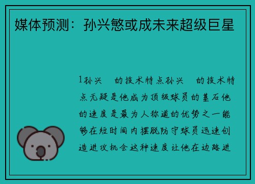 媒体预测：孙兴慜或成未来超级巨星